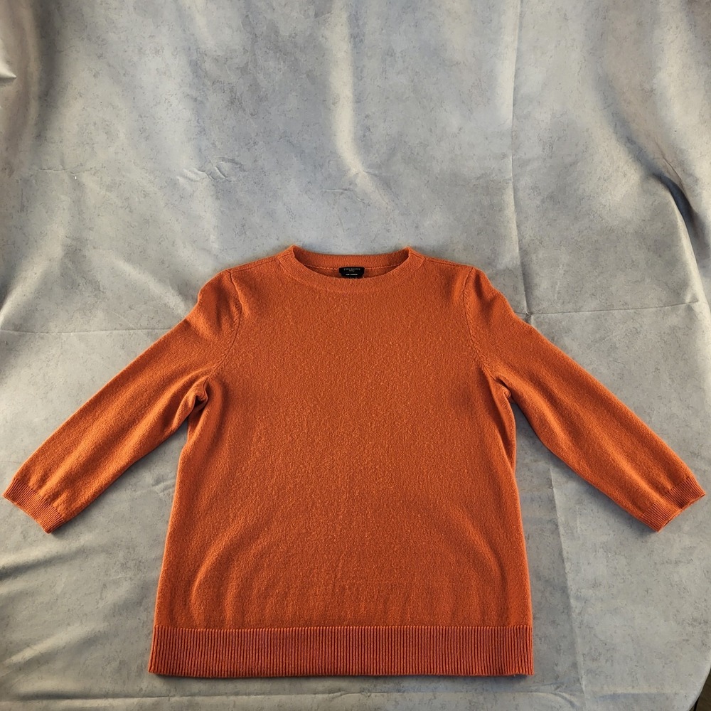 Talbots Women's L Petite Burnt Orange Cashmere Crewneck Sweater 3/4 Sleeve